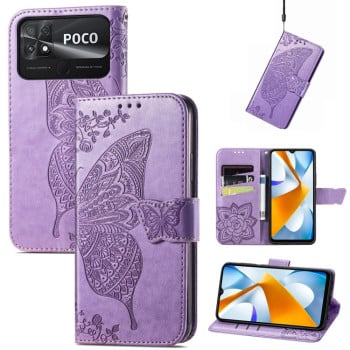 Чохол-книжка Butterfly Love Flower Embossed на Xiaomi Poco C40/Redmi 10c - світло-фіолетовий