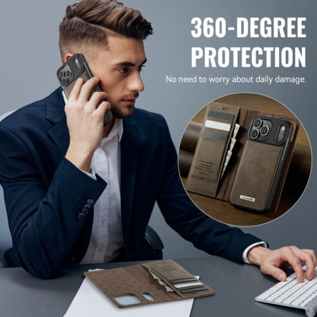 Чехол-книжка CaseMe C49 магнитный с RFID-блокировкой для iPhone 17 Pro — кофейный