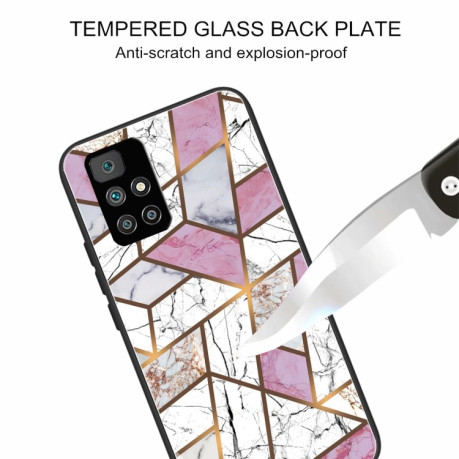 Противоударный стеклянный чехол Marble Pattern на Xiaomi Redmi 10 - Rhombus White Purple