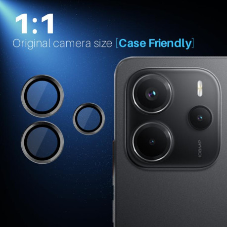 Защитное стекло для камеры NORTHJO Glitter Camera Lens Protector Tempered Glass Metal Ring на Xiaomi Redmi Note 14 4G 164.84mm - черное