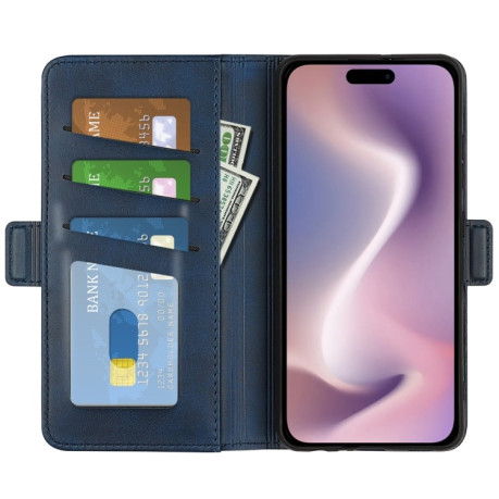 Чехол-книжка Dual-side Magnetic Buckle для iPhone 16 - синий