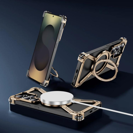 Протиударний чохол Titanium Alloy MagSafe Magnetic Airbag Shockproof для Samsung Galaxy S25 Ultra 5G - Desert Gold