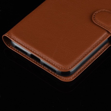 Чехол-книжка Litchi Texture на Samsung Galaxy A71 - коричневый
