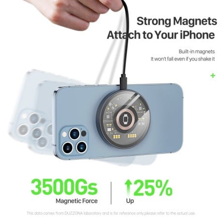 Быстрая Беспроводная зарядка DUZZONA W13 15W Transparent MagSafe Magnetic Suction Wireless Charger