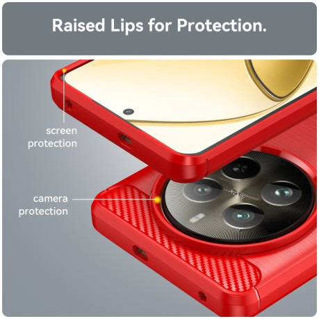 Противоударный чехол Brushed Texture Carbon Fiber на Realme 12 Pro / 12 Pro+ - красный