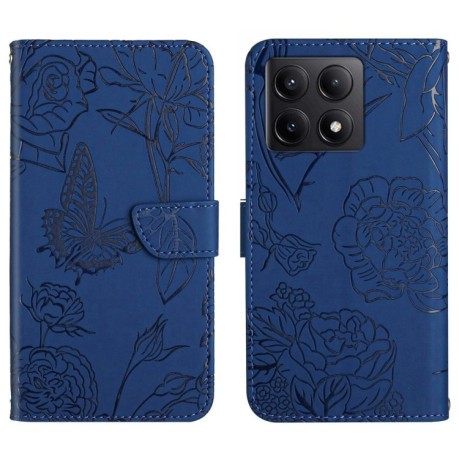 Чехол-книжка Embossed Butterfly для Xiaomi 14T Pro 5G Global - синий