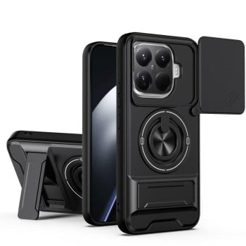 Противоударный чехол Escase со сдвижной шторкой камеры и подставкой для Xiaomi 15T Pro 5G — чёрный