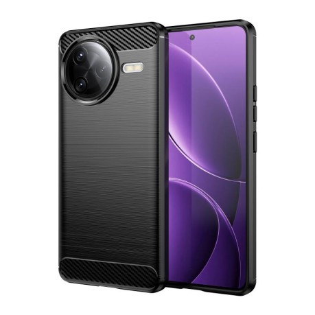 Противоударный чехол Brushed Texture Carbon Fiber на Xiaomi Poco F7 Ultra - черный