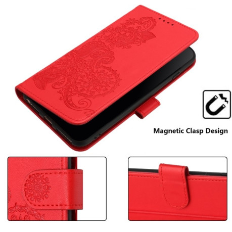 Чехол-книжка Embossed Flower Zipper Leather на Redmi Note 14 5G/Poco M7 Pro 5G - красный