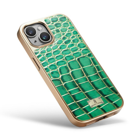 Противоударный чехол Fierre Shann Crocodile Texture для iPhone 15 - зеленый