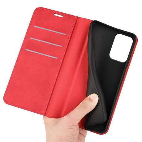Чехол-книжка Retro Skin Feel Business Magnetic на Motorola Moto E15 - красный