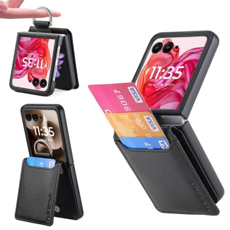 Протиударний чохол Litchi Texture Leather Ring Wallet  на Motorola Razr 60 Ultra - чорний