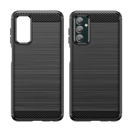 Противоударный чехол Brushed Texture Carbon Fiber на Samsung Galaxy M13 - черный