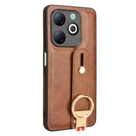 Противоударный чехол Wristband Leather Back для Infinix Smart 8 - коричневый