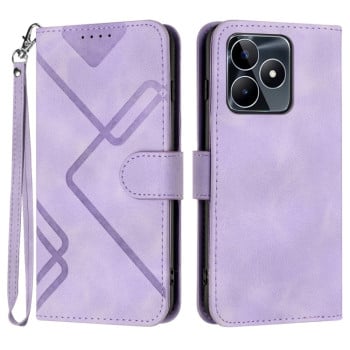 Противоударный чехол Line Pattern Skin Feel Leather для Realme C53/C51 - фиолетовый