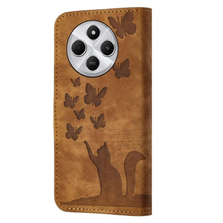 Чехол-книжка Cat Embossing Pattern на Xiaomi Redmi A4 5G - коричневый