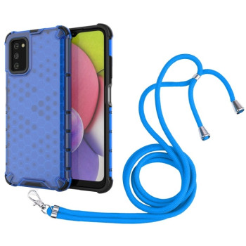 Противоударный чехол Honeycomb with Neck Lanyard для Samsung Galaxy A03s - синий