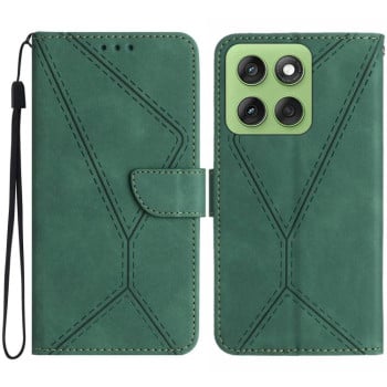Чехол-книжка Stitching Embossed Leather для Motorola Edge 60 - зеленый