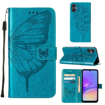 Чехол-книжка с тиснением “бабочки” и магнитным хлястиком на Samsung Galaxy A05 - синий