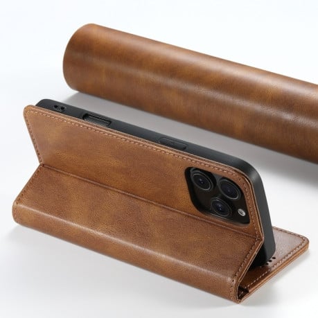 Чохол протиударний Suteni H02 Leather Wallet Stand для iPhone 16 Pro - коричневий