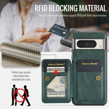 Чехол Fierre Shann Oil Wax Cow Leather Card Holder на Google Pixel 8a - зеленый