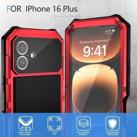 Протиударний чохол R-JUST Life Waterproof для iPhone 16 Plus - червоний