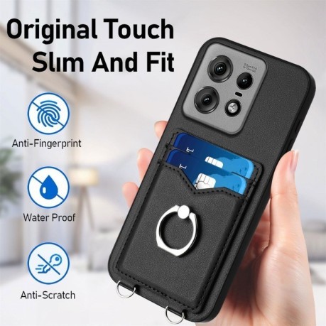 Противоударный чехол R20 Ring Card Holder для Motorola Edge 50 Pro 5G - черный