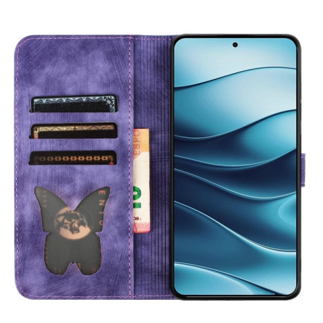 Чохол-книжка Cat Embossing Pattern на Xiaomi Redmi Note 14 5G/Poco M7 Pro 5G - фіолетовий