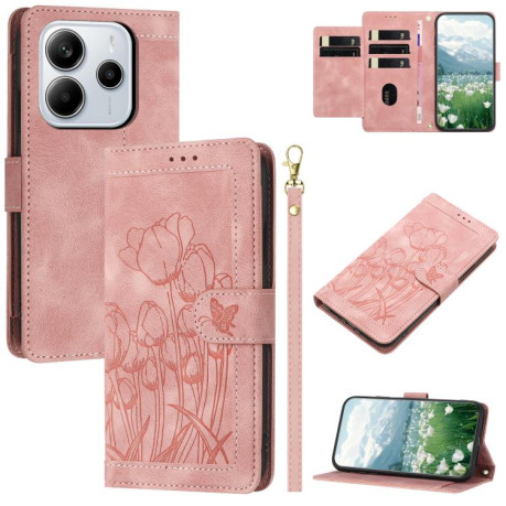 Чехол-книжка Tulips Embossed Leather для Xiaomi Redmi Note 14 4G 164.84mm - розовый