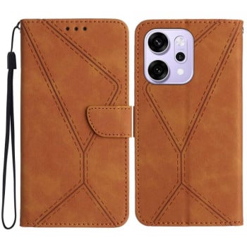 Чехол-книжка Stitching Embossed Leather на OPPO Reno14 5G Global — коричневый
