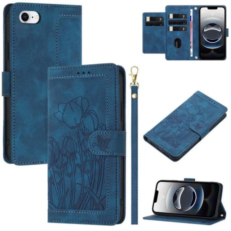 Чехол-книжка Tulips Embossed Leather для iPhone 16e - синий
