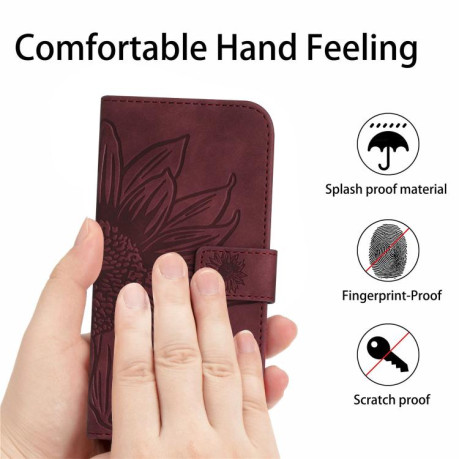 Чехол-книжка Skin Feel Sun Flower для Motorola Edge 60 5G - винно-красный