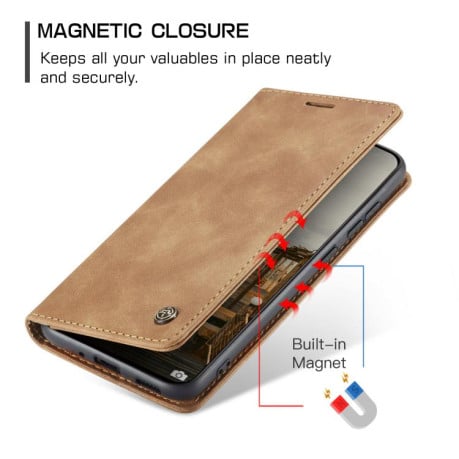 Чехол-книжка CaseMe-013 многофункциональный с кармашком на карт на Xiaomi 15T Pro - коричневый