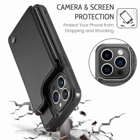 Чехол CaseMe C22 Card Slots Holder RFID Anti-theft для iPhone 15 Pro Max - черный