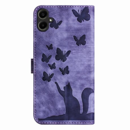 Чохол-книжка з тисненням Butterfly Cat м'яка фактура з магнітним хлястиком на Samsung Galaxy A07 4G / A06 4G - фіолетовий