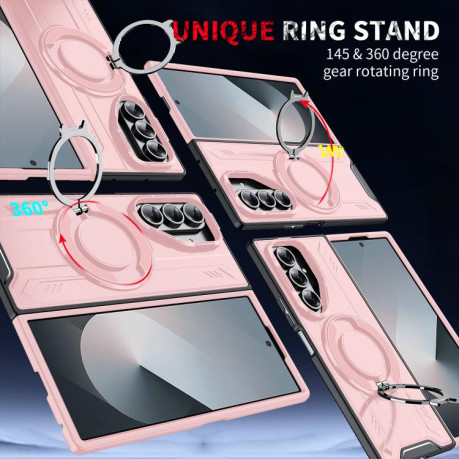Ударозахисний чохол Transparent MagSafe Magnetic Rotating Ring Holder для Samsung Galaxy Fold 7 5G - рожевий