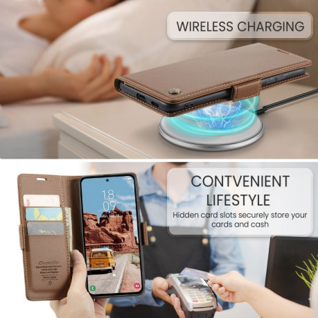 Чохол-книжка CaseMe 023 Butterfly Buckle Litchi Texture RFID Anti-theft Leather  для Samsung Galaxy S25+ 5G - коричневий