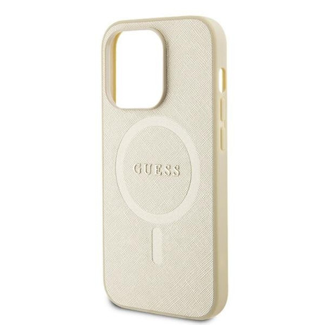 Оригинальный чехол Guess Saffiano MagSafe на iPhone 15 Pro - gold(GUHMP15LPSAHMCB)