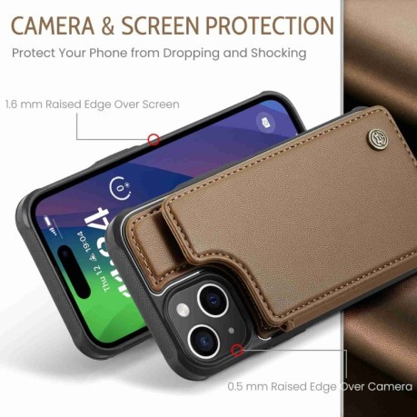 Чехол CaseMe C22 Card Slots Holder RFID Anti-theft для iPhone 15 Plus - коричневый
