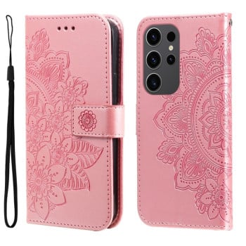 Чехол-книжка 7-petal Flowers Embossing для Samsung Galaxy S24 Ultra 5G - розовое золото
