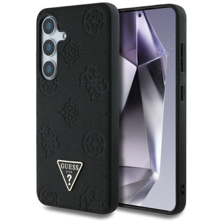 Оригінальний чохол Guess Grained Hot Stamp Peony Pattern Triangle Logo MagSafe для Samsung Galaxy S25 - Black