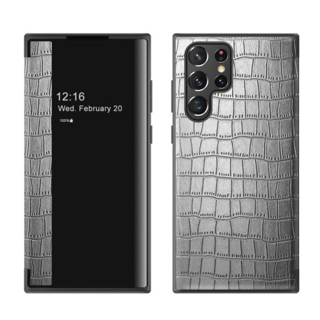 Чохол-книжка Crocodile Texture Display для Samsung Galaxy S22 Ultra 5G - сріблястий