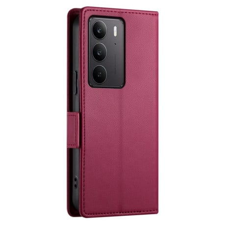 Чохол-книжка Side Buckle Magnetic Frosted Leather на Realme C75 / Realme 14x - винно-червоний