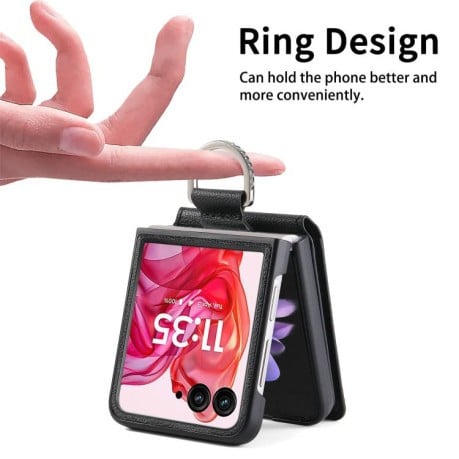 Протиударний чохол Litchi Texture Leather Ring Wallet  на Motorola Razr 60 Ultra - чорний