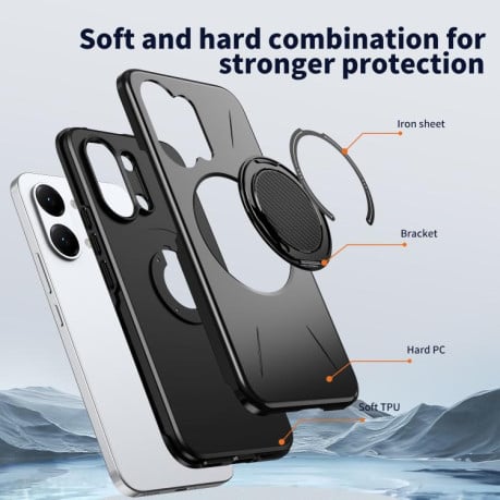 Чохол Metal Rotation Holder MagSafe TPU Hybrid PC з металевим поворотним тримачем і MagSafe на Xiaomi Redmi Turbo 5 Max 5G / Poco X8 Pro Max 5G — чорний