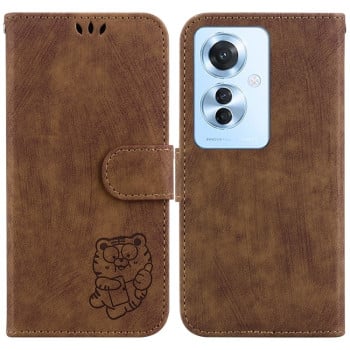 Чохол-книжка Little Tiger Embossed Leather на OPPO Reno11 F Global - коричневий