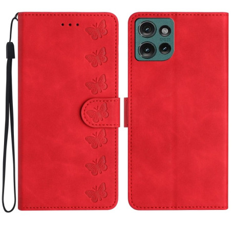 Чехол-книжка Seven Butterflies Embossed Leather для Motorola Edge 50 5G - красный
