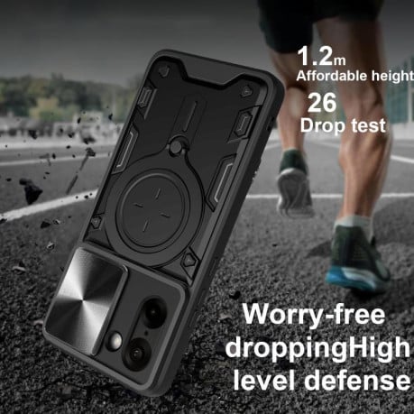 Чехол со шторкой камеры CD фактурой и подставкой на OnePlus Ace 5 Racing / Nord CE5 - серебристый