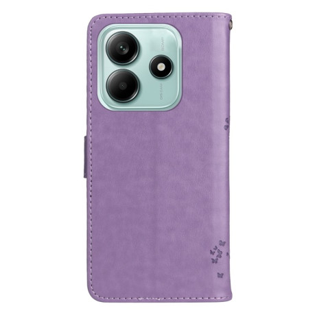Чехол-книжка Happy Cat Pattern для Xiaomi Redmi Note 14 5G/Poco M7 Pro 5G - фиолетовый