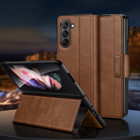Шкіряний чохол-книжка SULADA All-inclusive Magnetic Snap Flip Leather для Samsung Galaxy Fold 6 - коричневий